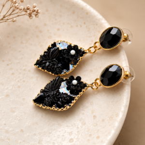 black-floral-statement-earrings