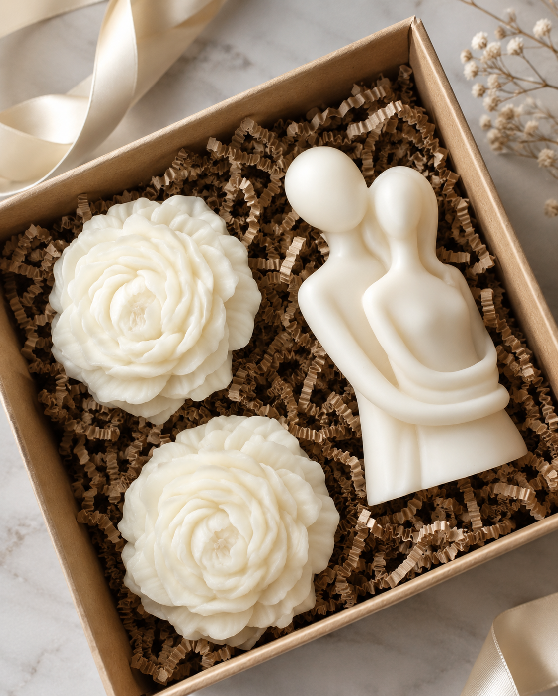 Couple Candle & Floral Candle Gift Set
